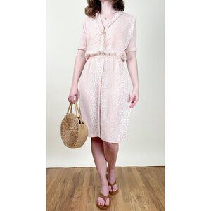 Vintage Novelty Bow Print Midi Dress Femme Coquette Girl Button Down Up Shirt